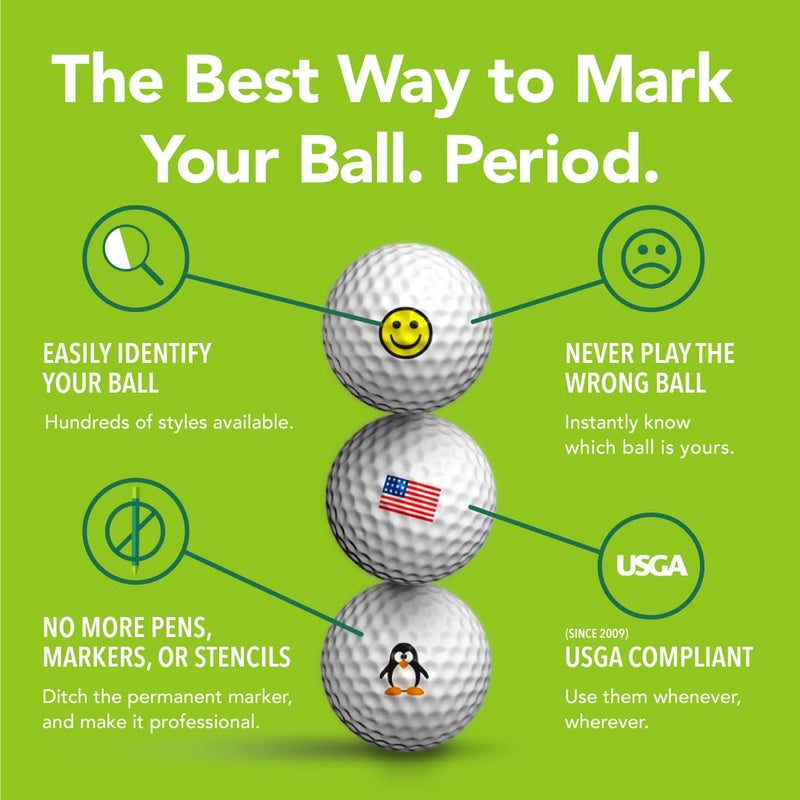 Golfdotz USGA Rule Conforming Golf Ball Markers, Golf Ball Stickers for Marking Balls, No More Smearing from Stamps, Gifts for Golfers, Dads, and Retirees, (Golfmoji Guys; 12-Count) - Image 5